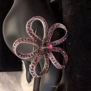 Silver Toned Floral Purple Stoned Brooch
